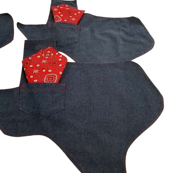 Set of 4 Texas Shaped Placemats Red Bandana Napkins Soft Denim Handcrafted - Picture 8 of 12